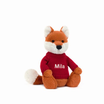 Jellycat Bashful Fox Cub with Red Jumper USA | 57269JCYD